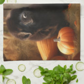 Newfoundland Puppy Herfst Delight Pompoen Theedoek (Gevouwen)