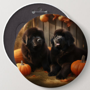 Newfoundland Puppy Herfstpracht Pompoen Ronde Button 6,0 Cm