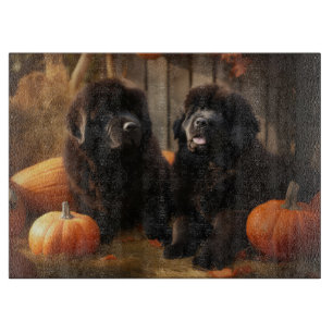 Newfoundland Puppy Herfstpracht Pompoen Snijplank