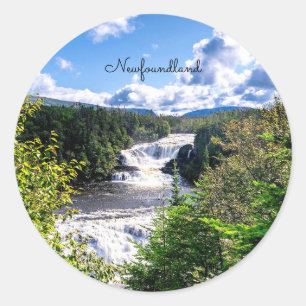 Newfoundland, schilderachtige waterval, ronde sticker