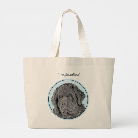 Newfoundland Schilderij Zwart Schattige Originele  Grote Tote Bag (Achterkant)