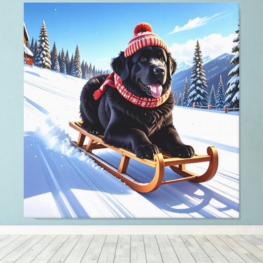 Newfoundland Sled Ride Canvas Afdruk (Insitu (Houten vloer))