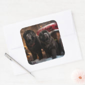 Newfoundland Snowy Sleigh Kerst Decor Vierkante Sticker (Envelop)