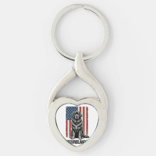 Newfoundland Vader Patriottische Hond Retro Sleutelhanger