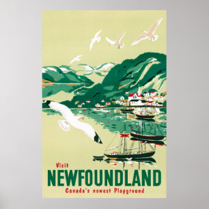 Newfoundland Vintage Travel Poster gerestaureerd