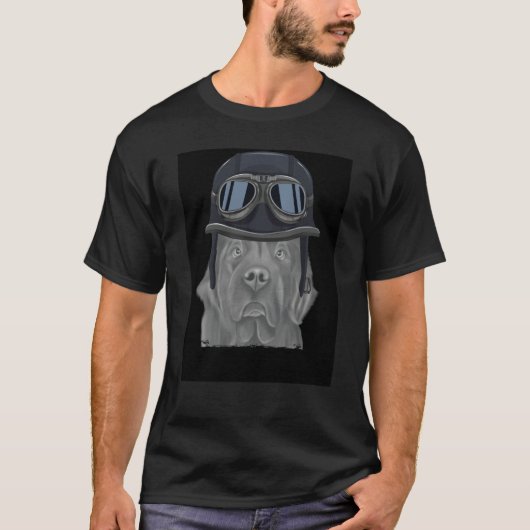 Newfoundland Wearing Vintage Motorcycle Helmet T-shirt (Voorkant)