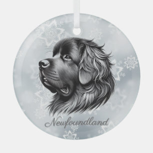 Newfoundland Zwart en Zilver Glas Ornament