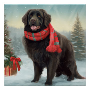 Newfoundlander in Sneeuw Kerstmis Perfect Poster