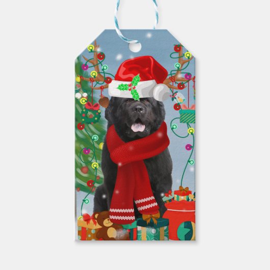 Newfoundlandhond met kerstcadeaus cadeaulabel (Voorkant)