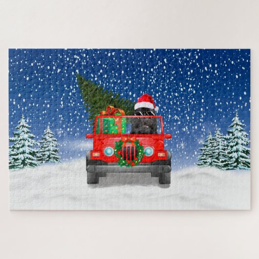 Newfoundlandhond met kerstcadeaus legpuzzel (Horizontaal)