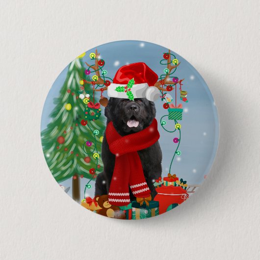 Newfoundlandhond met kerstcadeaus ronde button 5,7 cm (Voorkant)