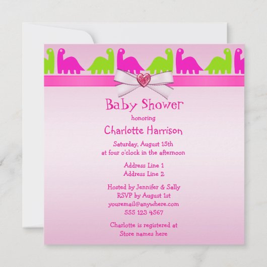 Newly Hatched Baby Girl Dinosaur Baby shower Kaart (Achterkant)