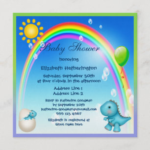Newly Hatched Boy Dinosaur Rainbow Baby shower Kaart