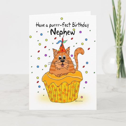 Newphew verjaardagskaart met gember cupcake kat kaart (Voorkant)