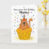 Newphew verjaardagskaart met gember cupcake kat kaart (Gele Bloem)