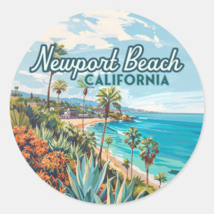 Newport Beach California Oranje County Vintage Ronde Sticker