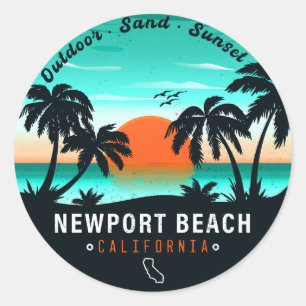 Newport Beach California Retro Sunset Vakantie 80s Ronde Sticker