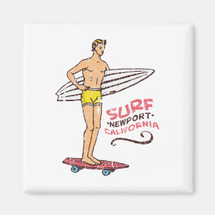 Newport Beach Surf Vintage Retro Surfplank 60s 70s Magneet
