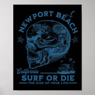 Newport Beach Surfende Meisje Stille Oceaan Surfpl Poster