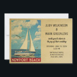 Newport Beach Wedding Invitation Voilier<br><div class="desc">Ce Faire-part de mariage à thème nautique vintage de Newport Beach en Californie dispose d'un voilier sur l'eau avec des mouettes en vol et un beau ciel bleu trouble. Correspondance Enregistrer les dates, RSVPs et les cartes d'insertion sont ici (la phrase peut être coupée, copier jusqu'à la fin du numéro...</div>