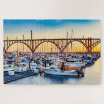Newport Oregon Coast Yaquina Bay Marina op zonsond