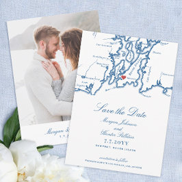 Newport Rhode Island Elegant Navy Blue Bruiloft Save The Date