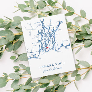 Newport Rhode Island Map met Heart Navy Wedding Bedankkaart