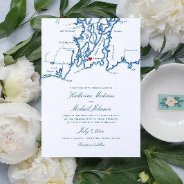 Newport Rhode Island Map Navy Wedding Invitation Kaart