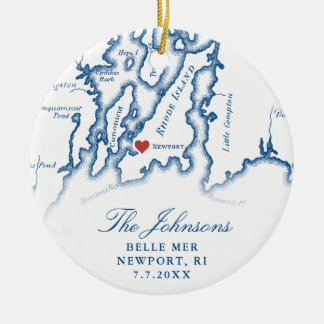 Newport RI Kaart Trouwfoto Kerst Keramisch Ornament