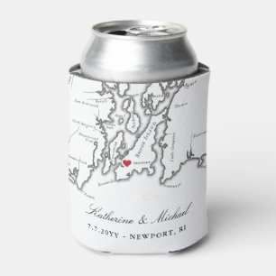 Newport, RI Map Wedding Favor Drink Holder Blikjeskoeler