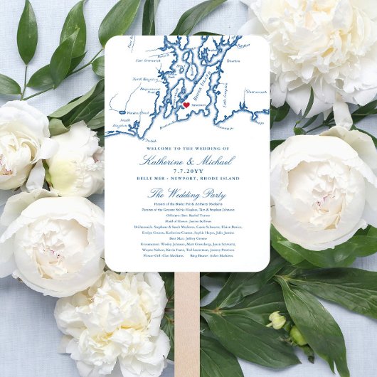 Newport, RI Map Wedding Program Elegant Navy Handwaaier
