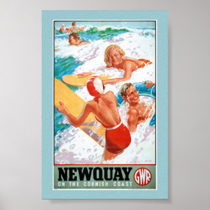 Newquay sur la côte cornique Affiche vintage 1937