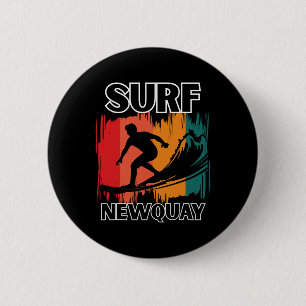 Newquay Surf Retro Cornwall Surfen En Strand Sfeer Ronde Button 5,7 Cm
