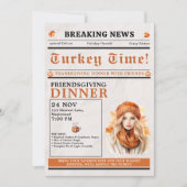 Newspaper Friendsgiving Dinner Thanksgiving Fall Kaart (Voorkant)