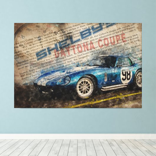 Newspaper Shelby Daytona Coupe 2 Canvas Afdruk (Insitu (Houten vloer))