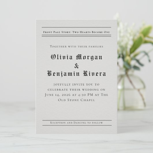 Newspaper-Style Wedding Invitation (Debout devant)