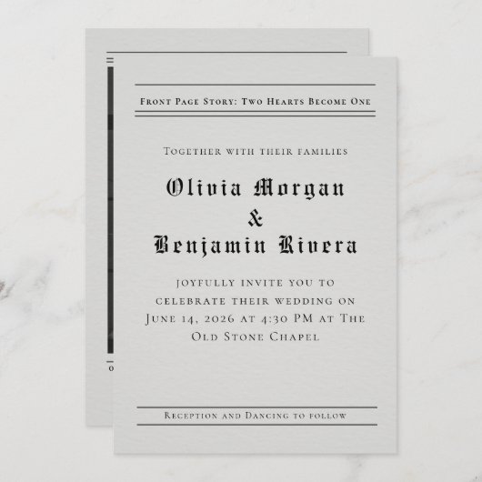 Newspaper-Style Wedding Invitation (Devant / Derrière)