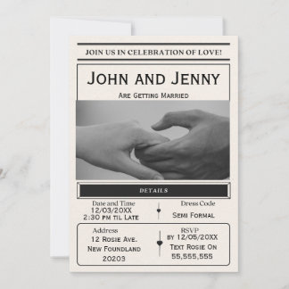 Newspaper-Style Wedding Invitation | Customisable  Kaart