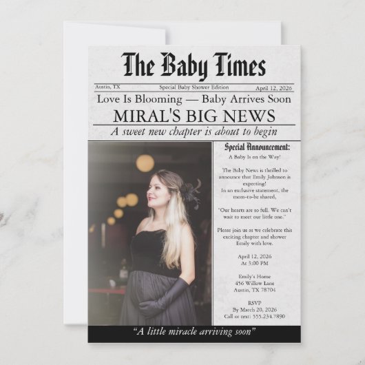 Newspaper Unique Fun Photo aesthetic Baby Shower Kaart (Voorkant)