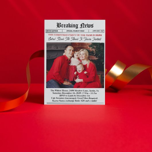 Newspaper Vintage Christmas Party Kaart