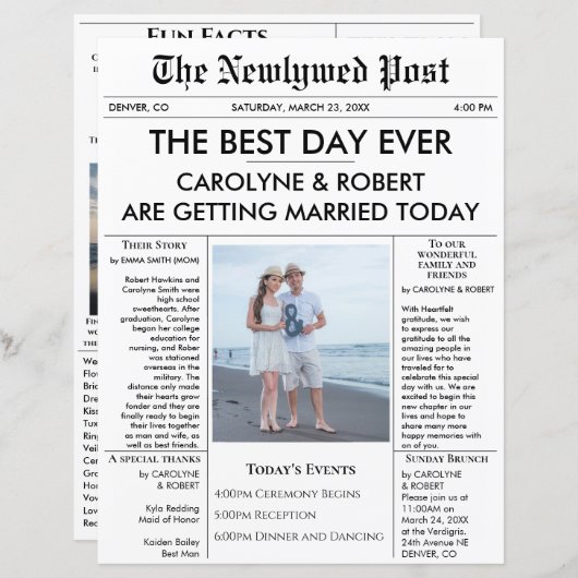 Newspapier Wedding Programme (Voorkant / Achterkant)