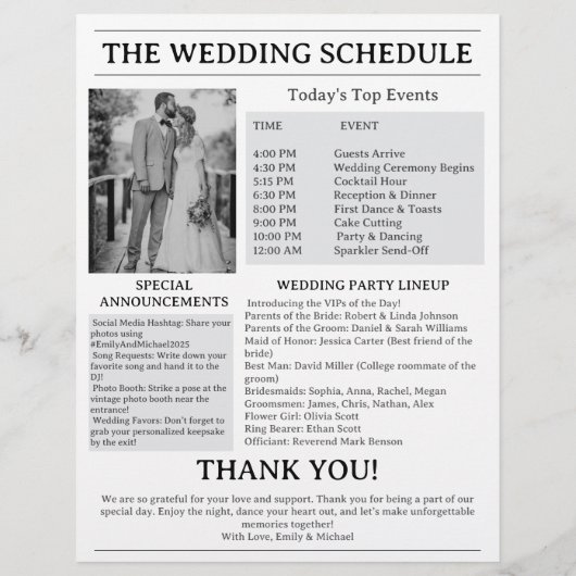 Newspapier Wedding Programme Flyer (Achterkant)