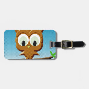 Newsprint Cartoon Owl Bagagelabel