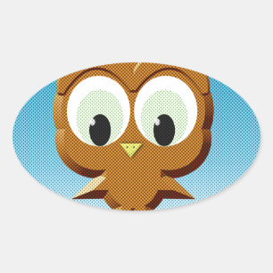 Newsprint Cartoon Owl Ovale Sticker