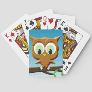 Newsprint Cartoon Owl Pokerkaarten