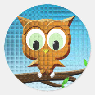 Newsprint Cartoon Owl Ronde Sticker