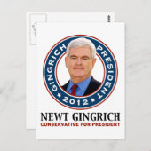 Newt Gingrich Conservative for President Briefkaart (Voorkant / Achterkant)