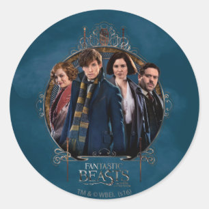 NEWT SCAMANDER™ en Company Art Nouveau Lijst Ronde Sticker