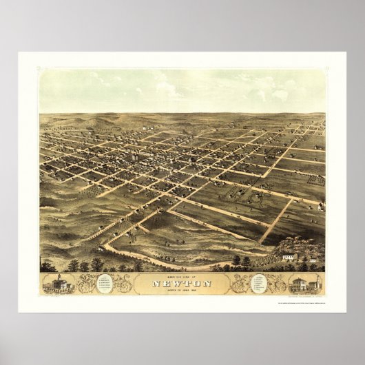 Newton, IA Panoramic Map - 1868 Poster (Voorkant)