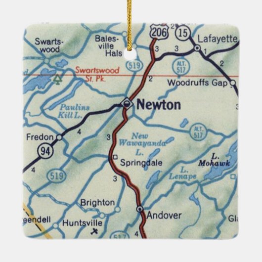 Newton NJ Retro Map Keramisch Ornament (Achterkant)